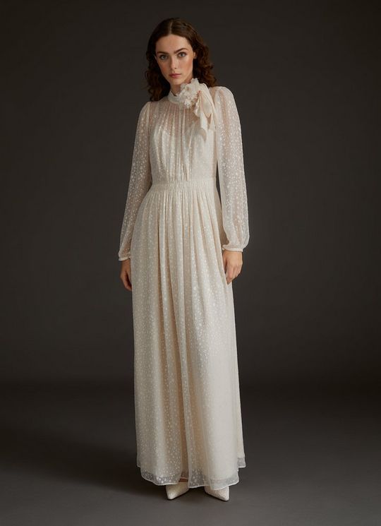 L.K. Bennett Lovette Cream Devoré Long Wedding Dress