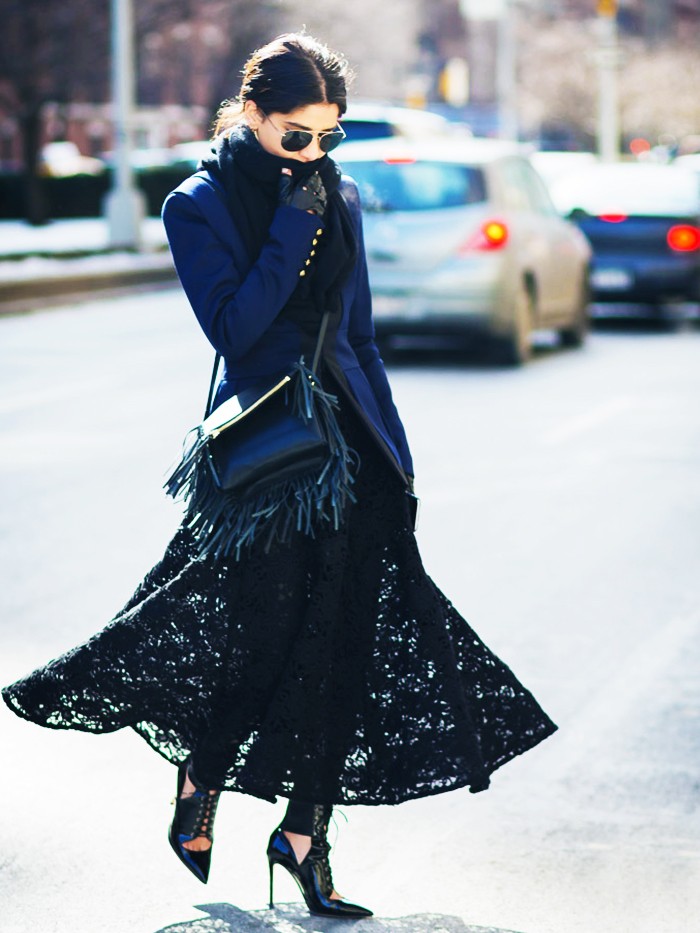blue black combination dress