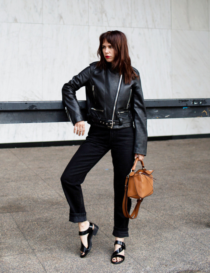 black outfit moto jacket cropped pants
