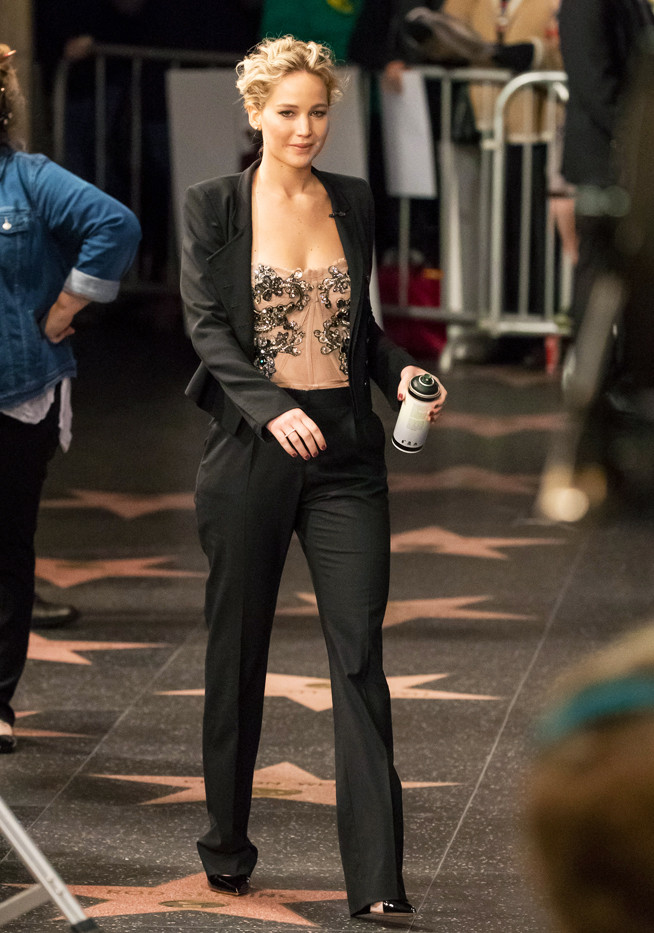 Jennifer Lawrence suit and corset
