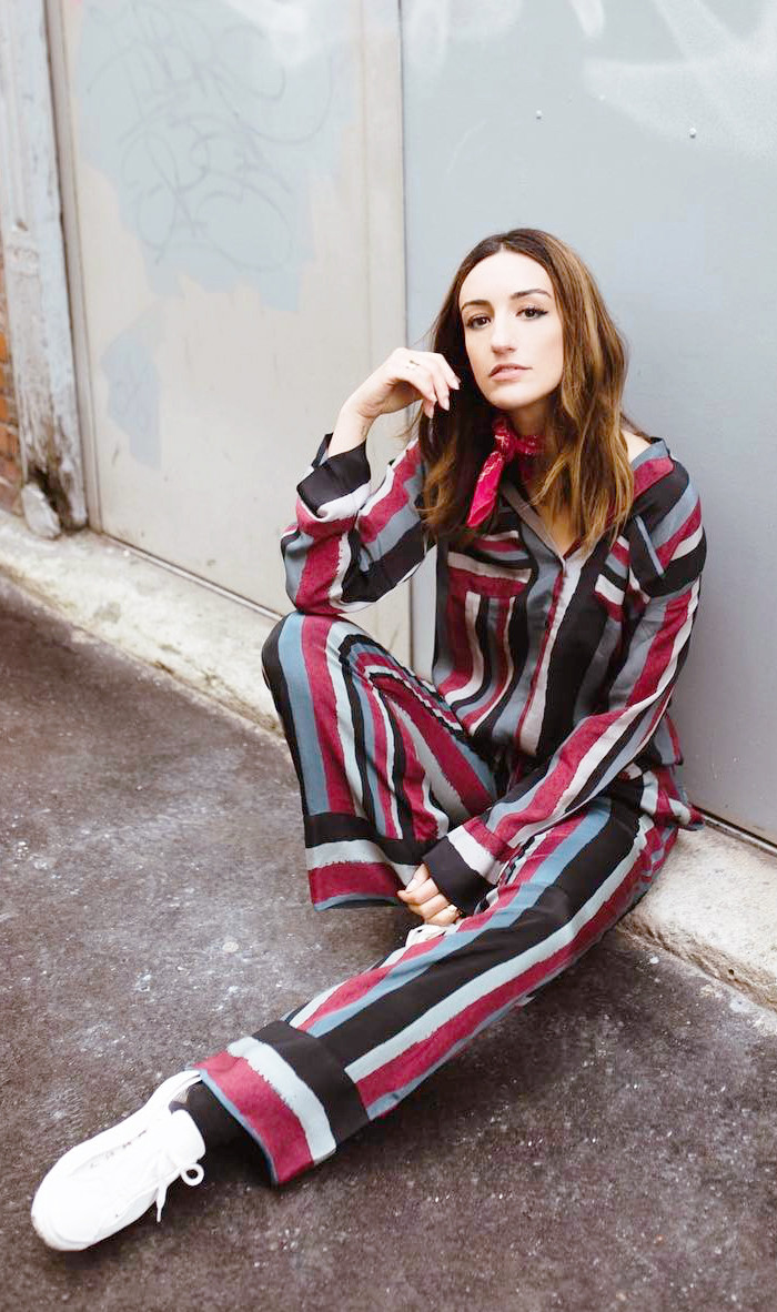 french girl style - striped pant suit