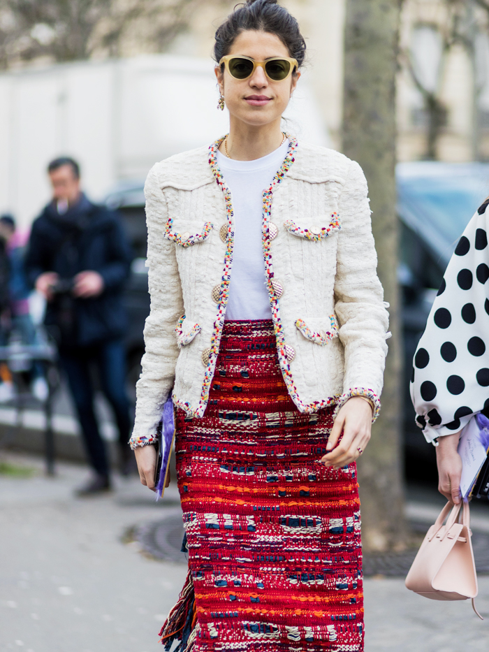 Leandra Medine in a Chanel boucle jacket