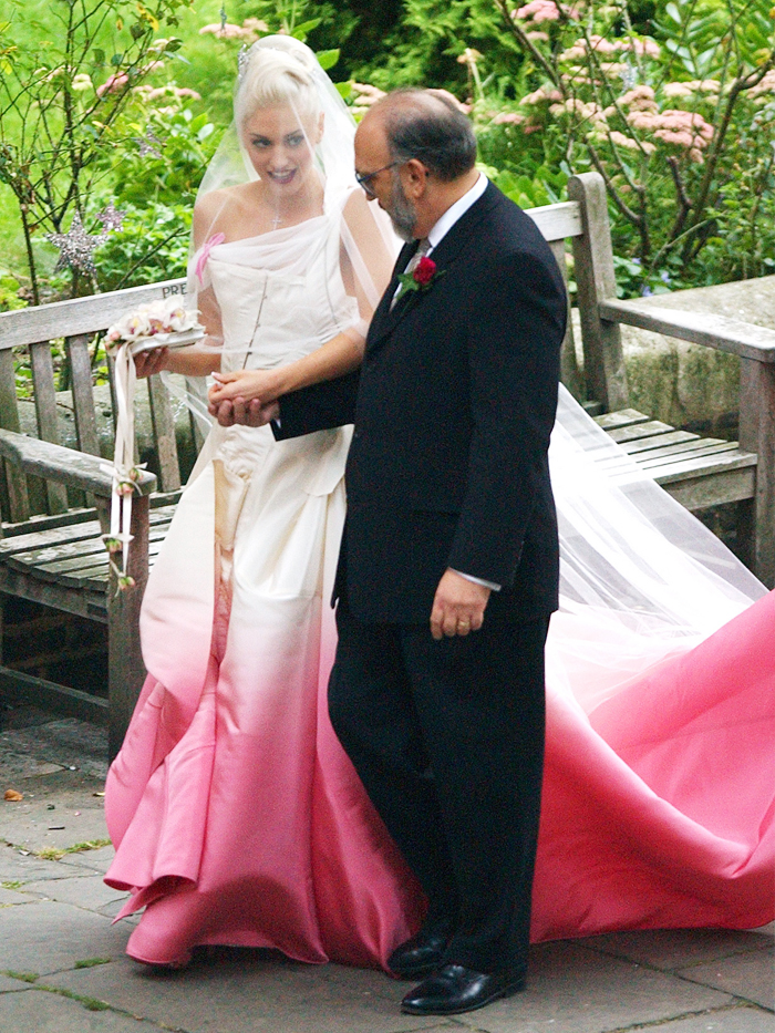 Gwen Stefani in her pink wedding dress by John Galliano, 2002