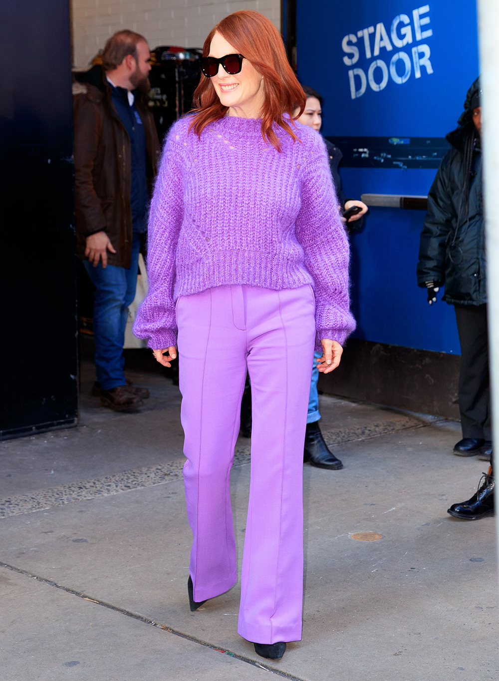Over 50 fashion and clothing inspiration: Julianne Moore in a lilac jumper and trousers
