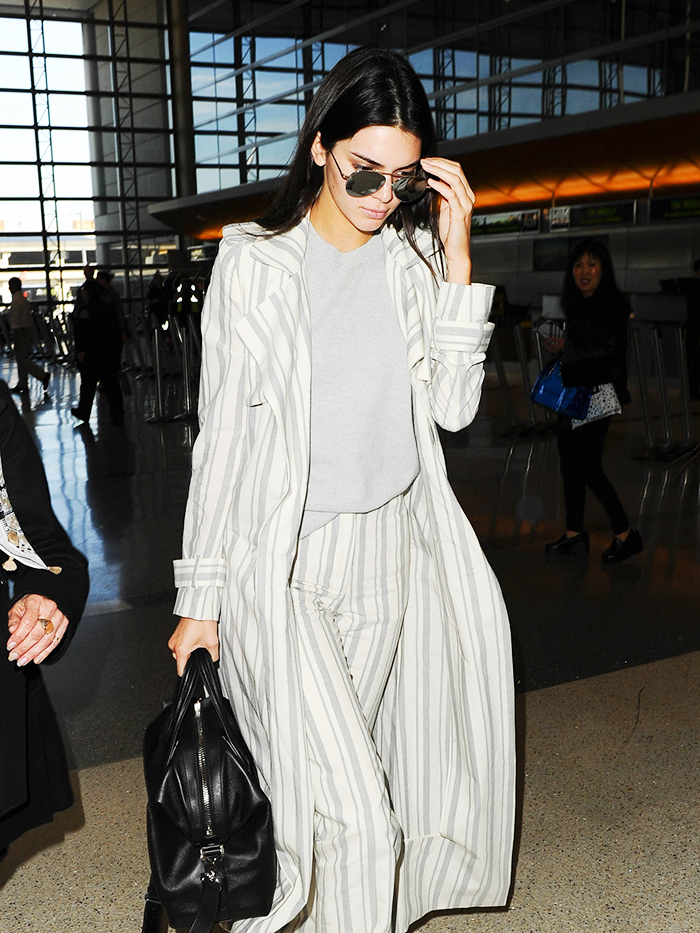kendall jenner airport striped two piece