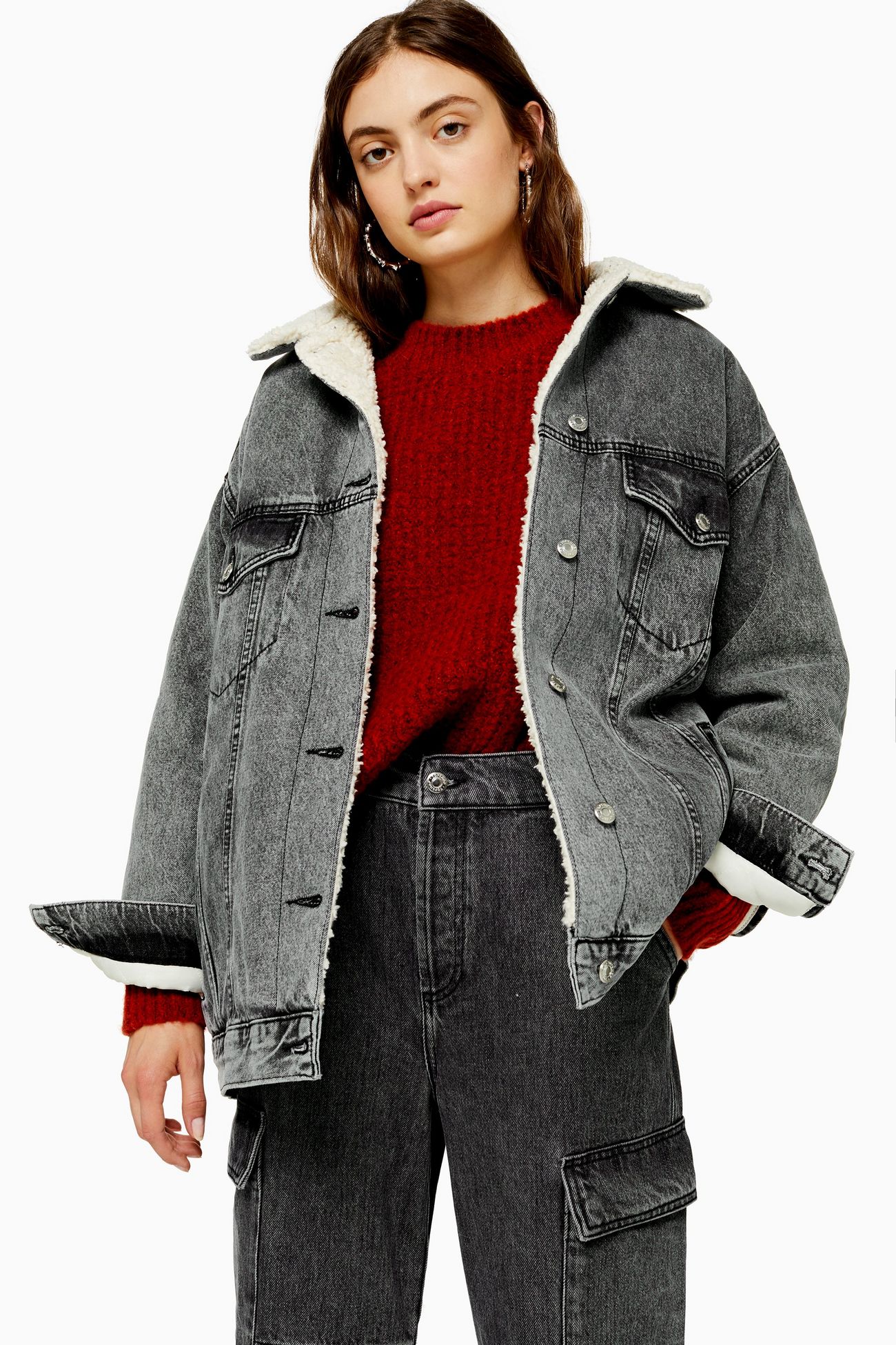 faux sherpa lined denim jacket