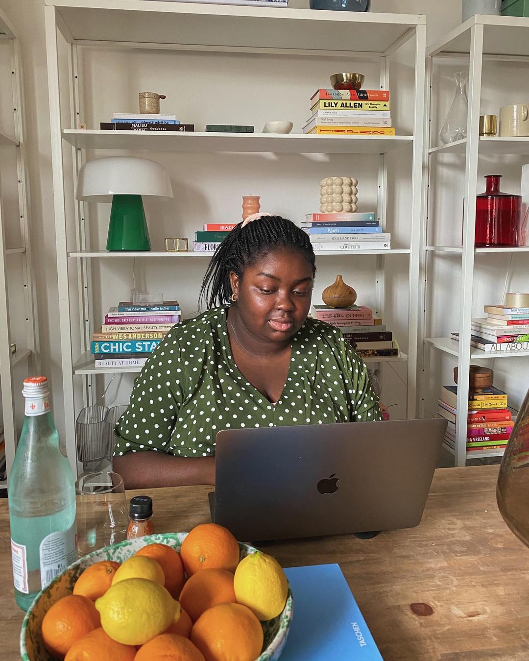 Best Work Dresses: @abimarvel working from home in a polkadot shirt dress