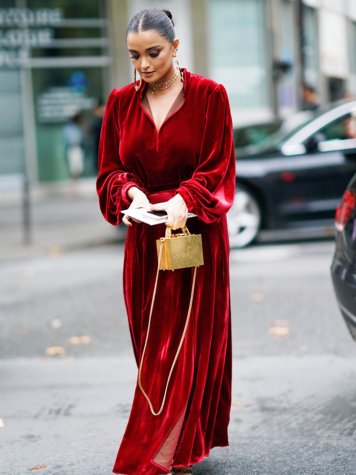 burgundy velvet dress outfit