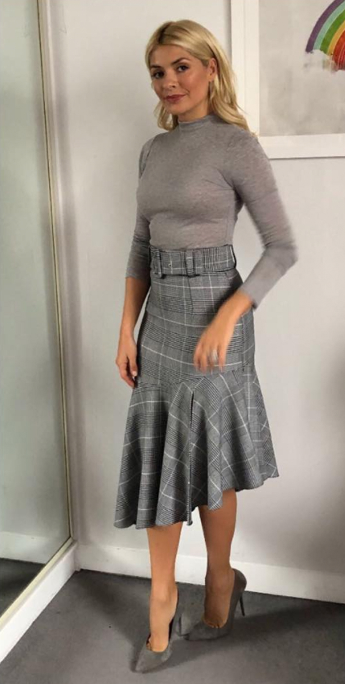 Holly Willoughby Topshop checked asymmetric skirt