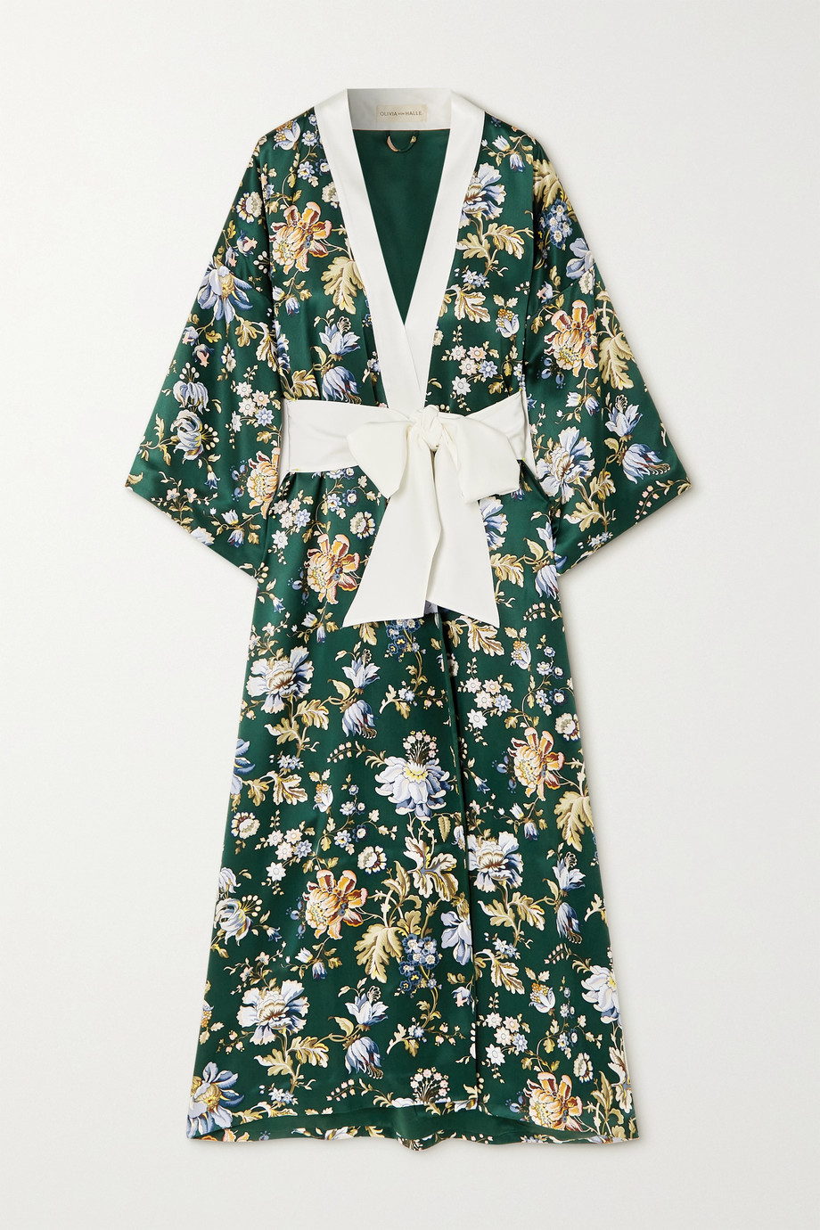 Olivia von Halle Queenie Floral-Print Silk-Satin Robe