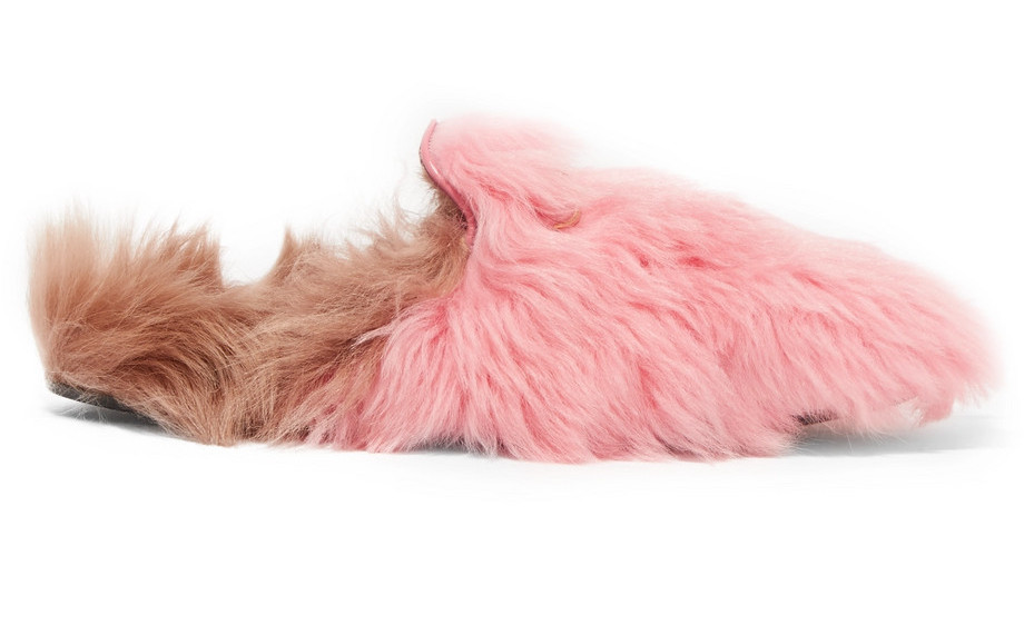 Hailey Baldwin in Furry Gucci Slides 