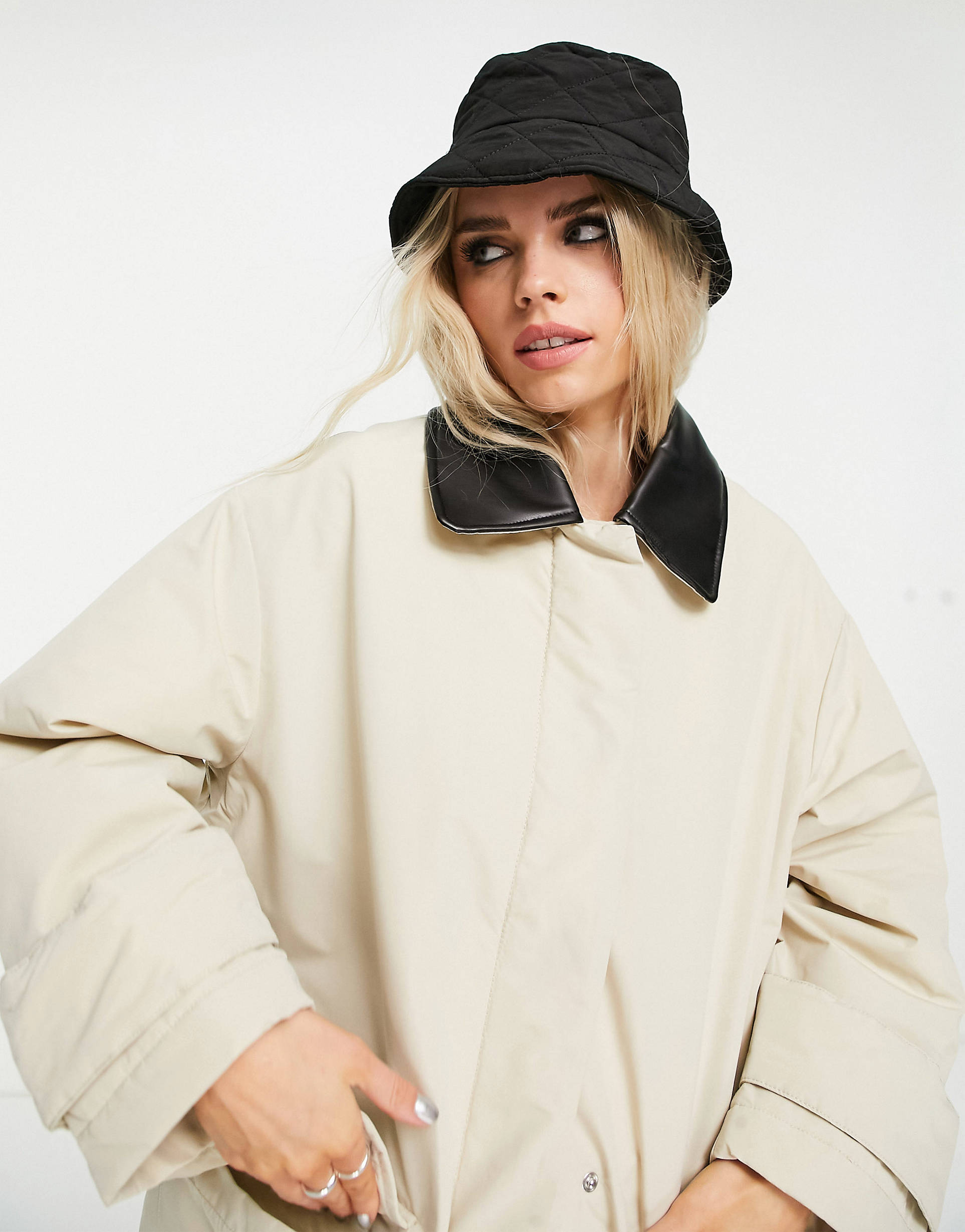 ASOS Design Faux Leather Collared Boyfriend Trench Coat