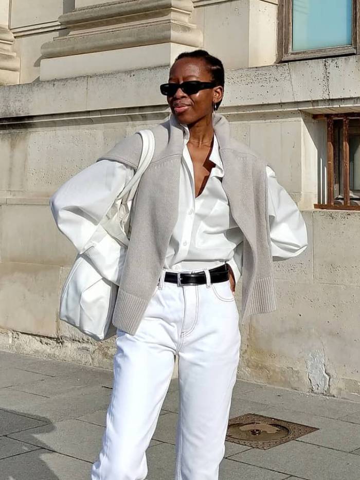 How to Look Richer Than You Are: Influencer Sylvie Mus wears a crisp white shirt