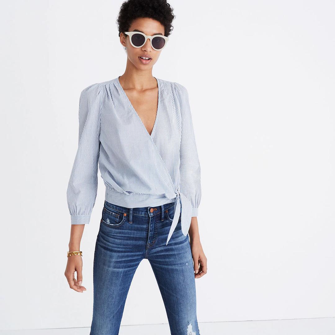 wrap top and jeans