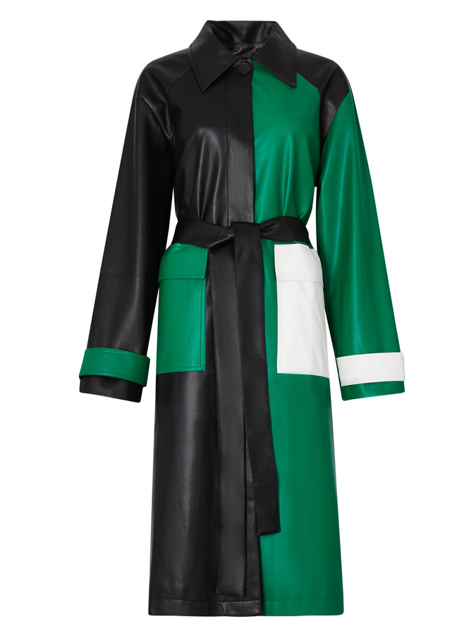 Kitri Leona Green Colourblock Faux-Leather Coat
