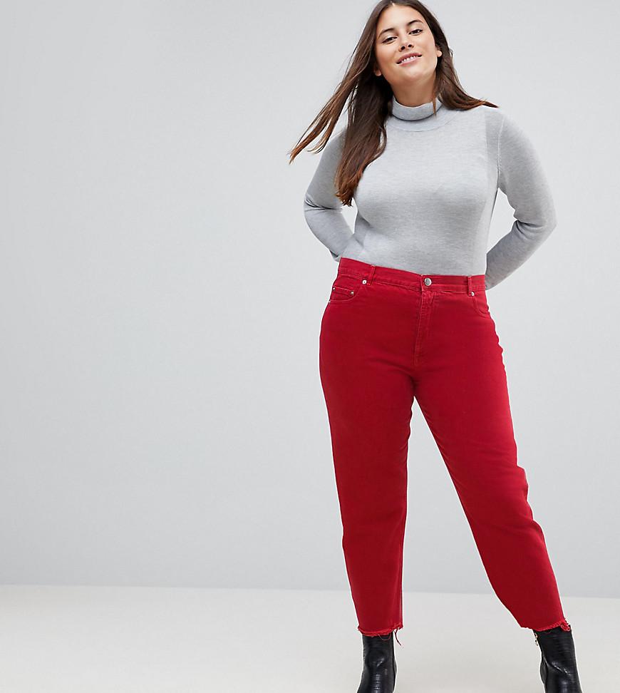 ASOS CURVE FLORENCE Authentic Straight Leg Jeans in Red with Disheveled Hem
