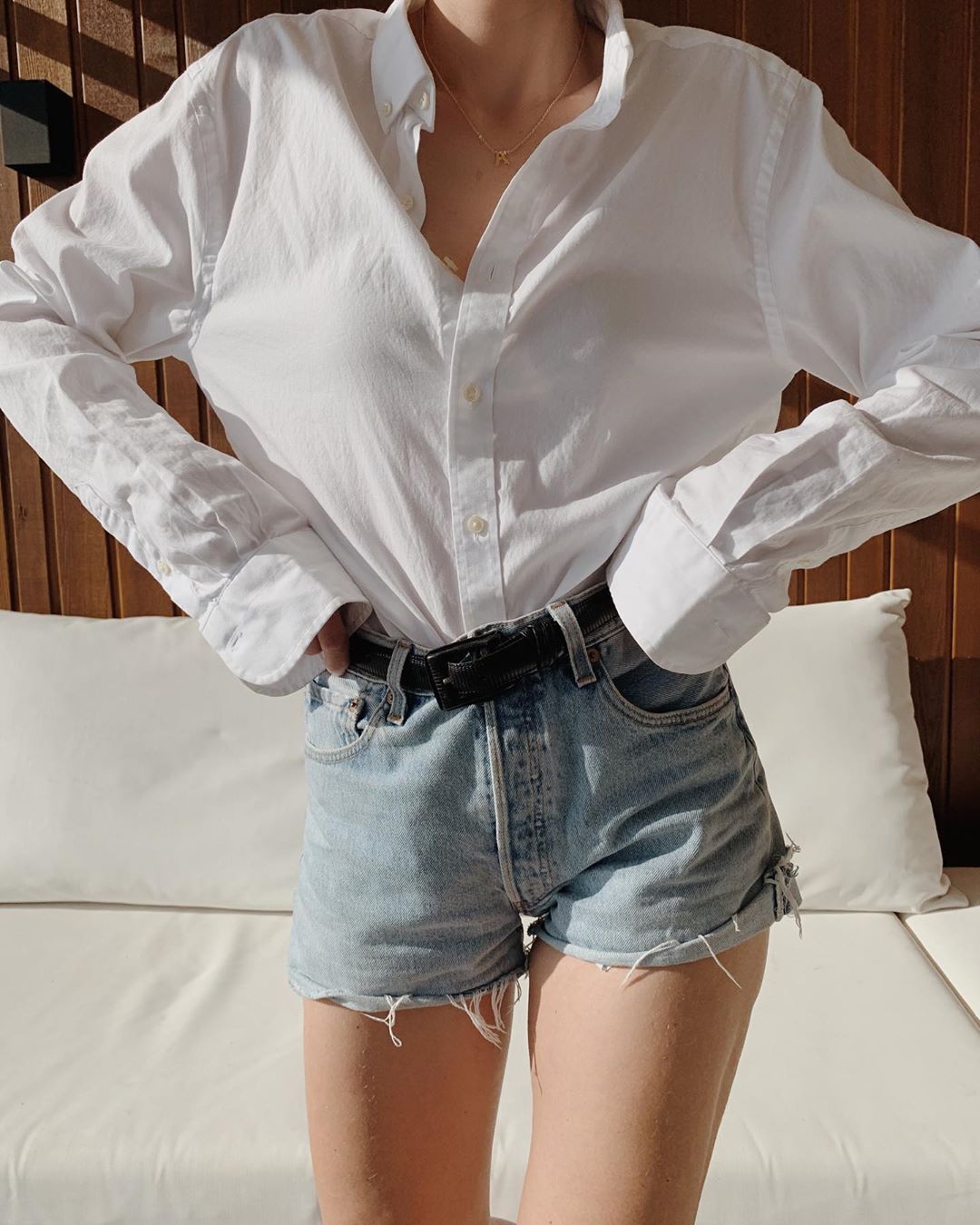 white shorts and shirt outfit