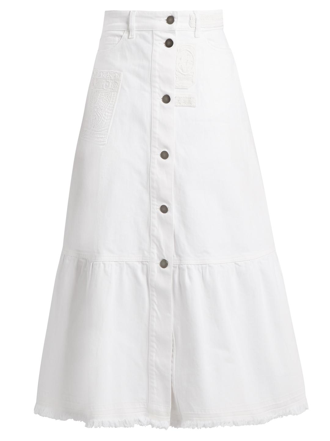 white denim skirt midi length