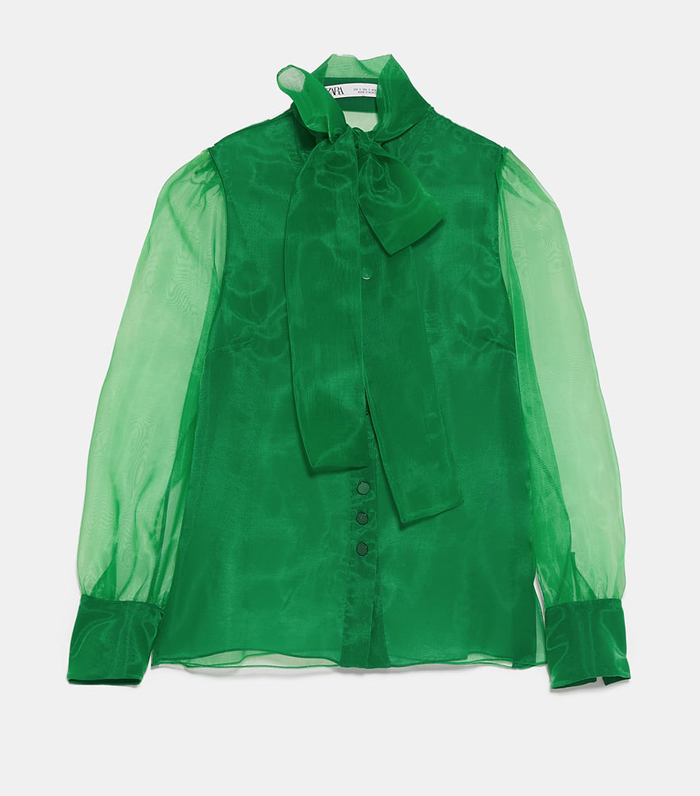 zara green organza blouse