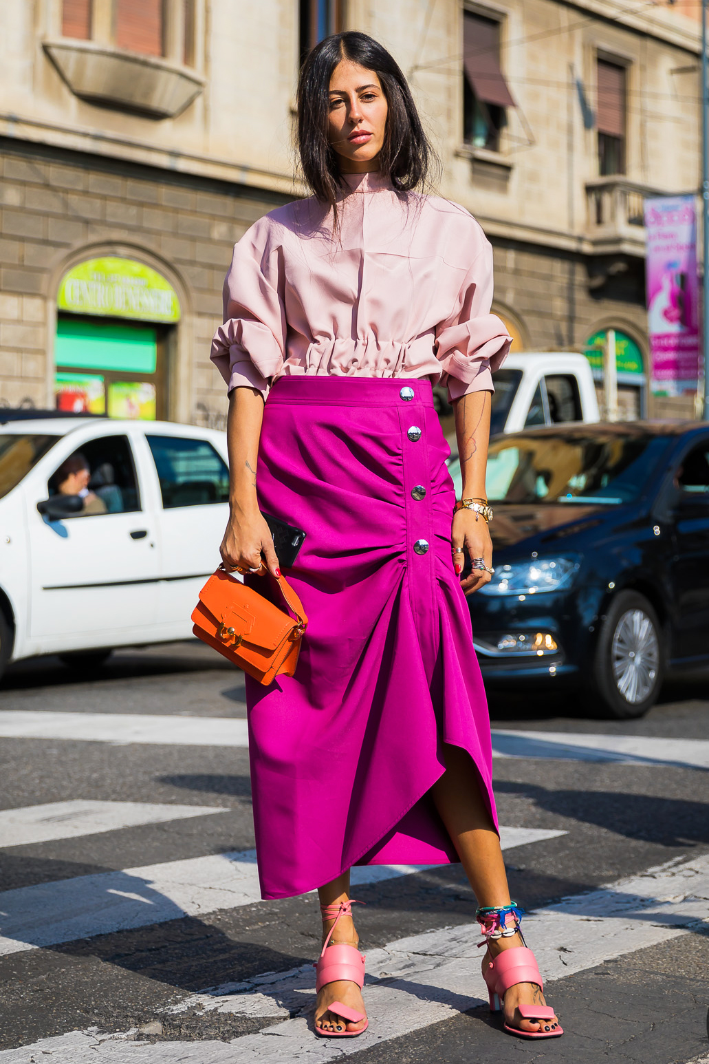 hot pink and orange outfit