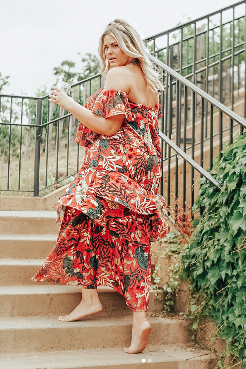 red maxi dress outfit
