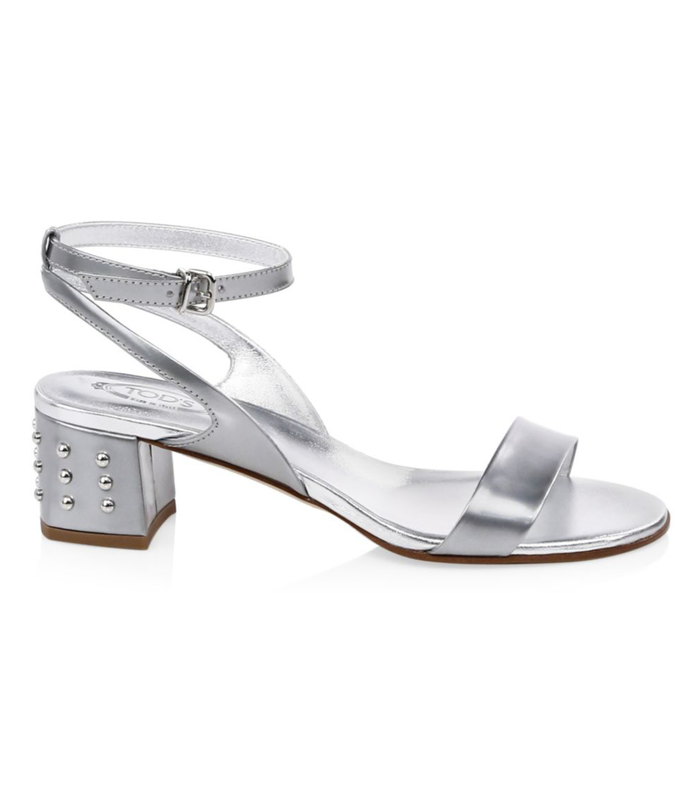 short silver block heels