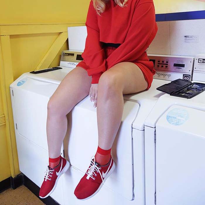 red sneaker outfit