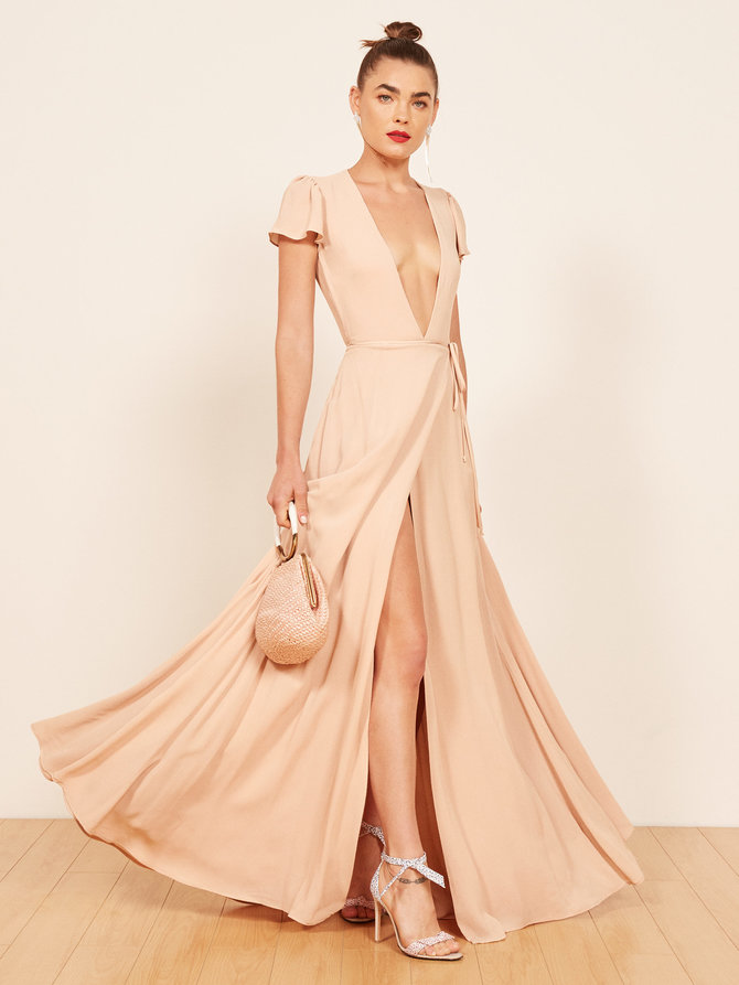 champagne colored gowns with sleeves