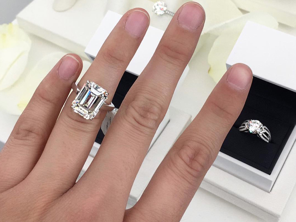 Radiant-cut engagement rings