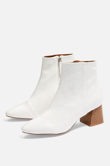 white booties with black heel