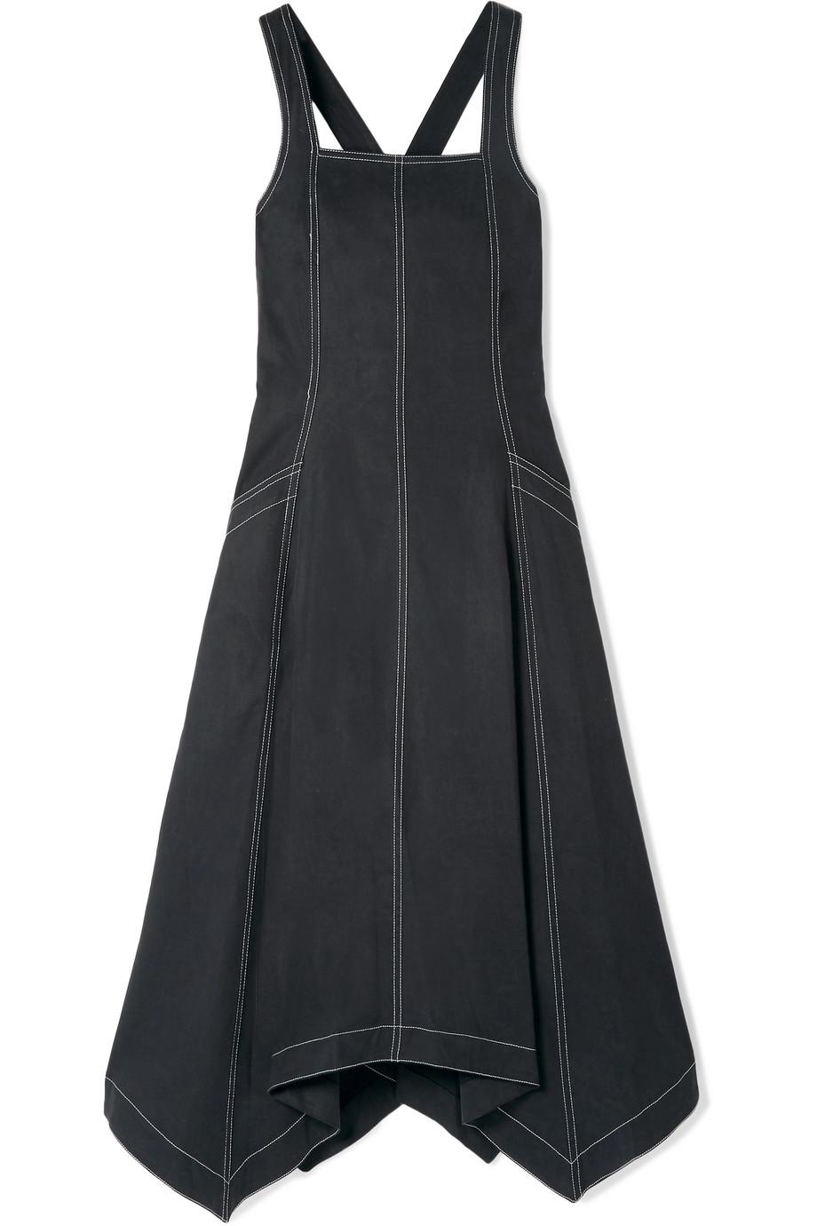 black leather overall dress