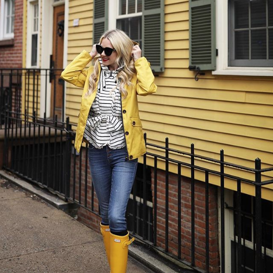 outfits with yellow rain boots