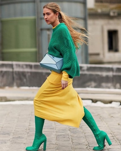 green pullover outfit