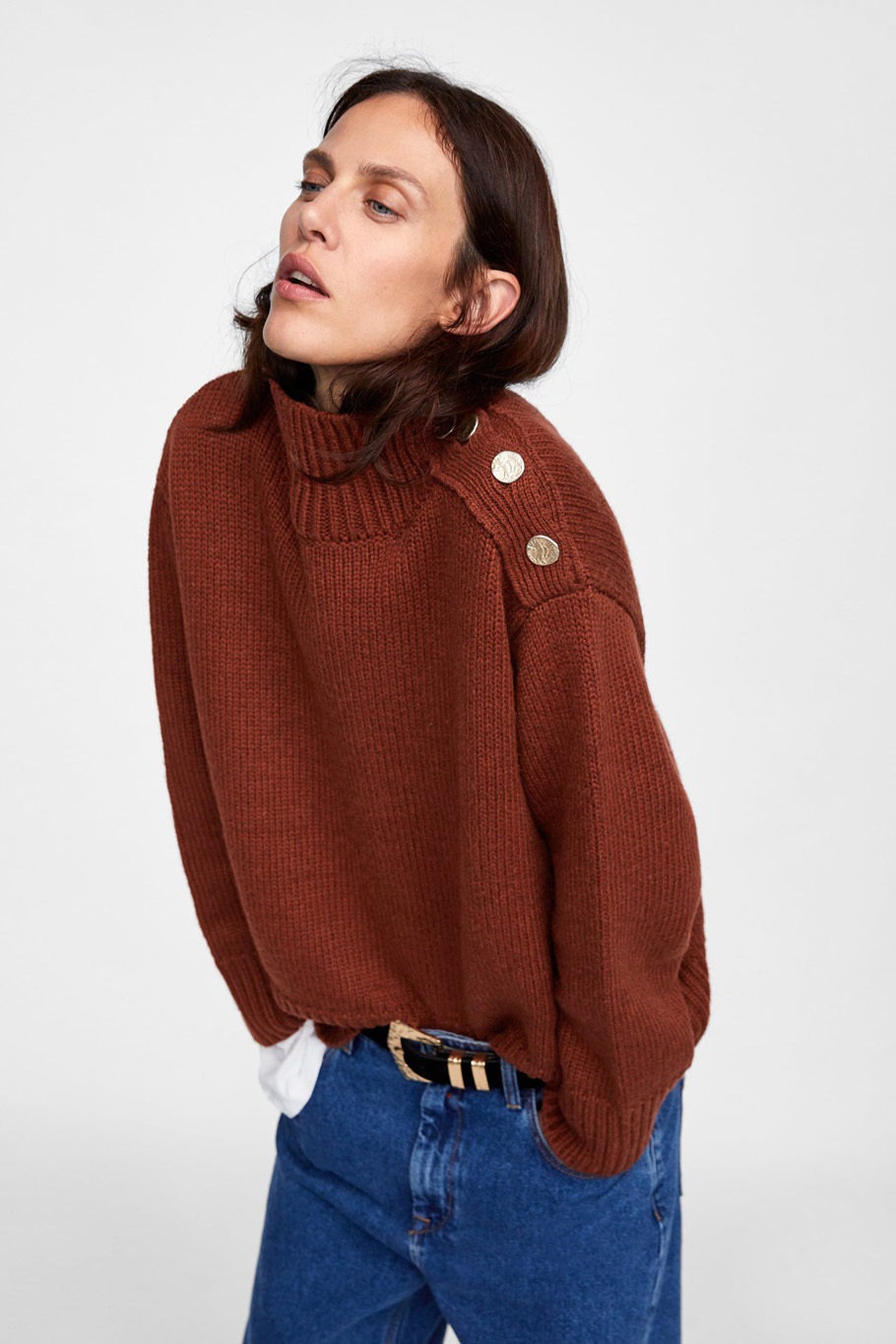 zara basic sweater with buttons