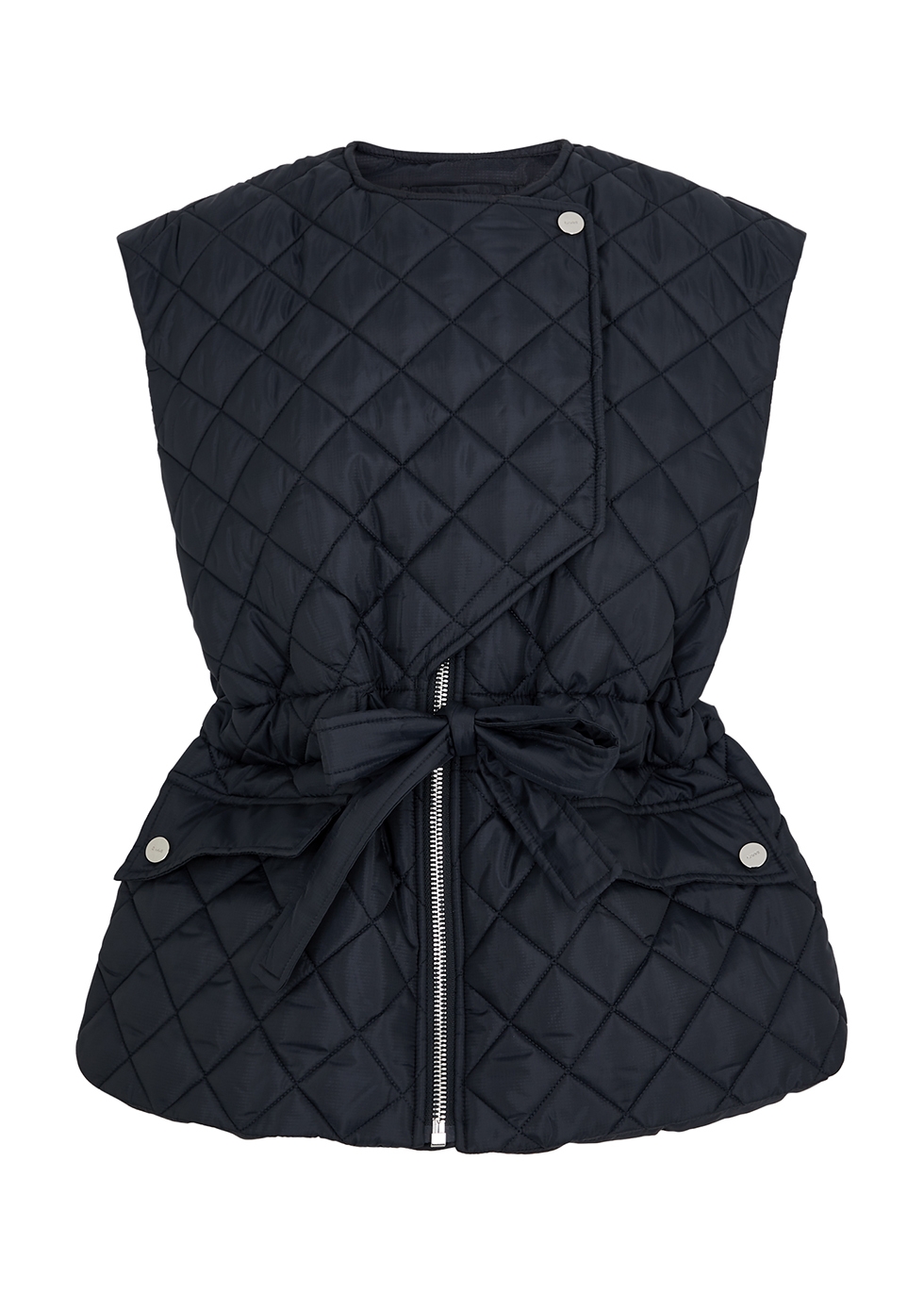 Ganni Navy Quilted Shell Gilet