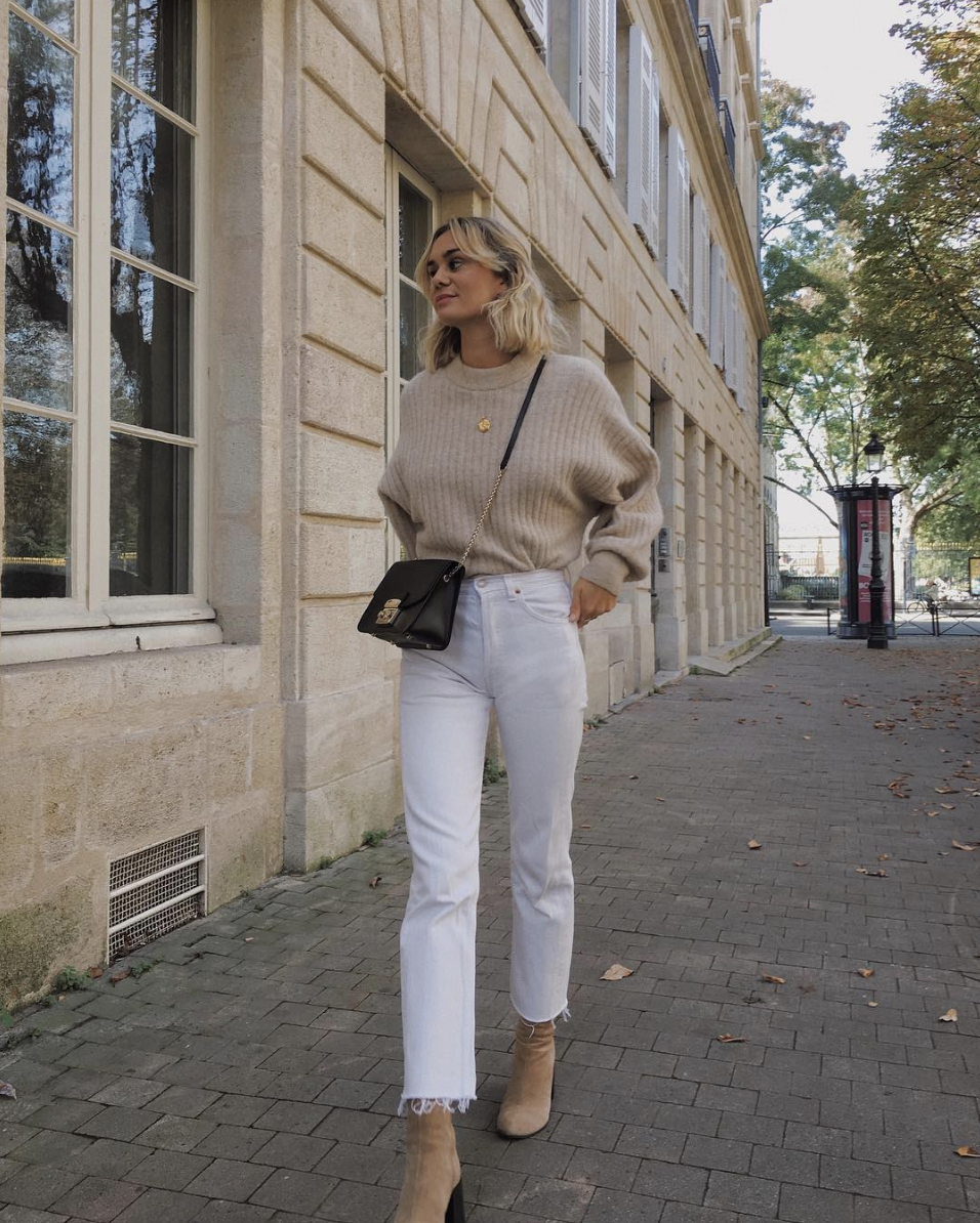 winter outfit white jeans
