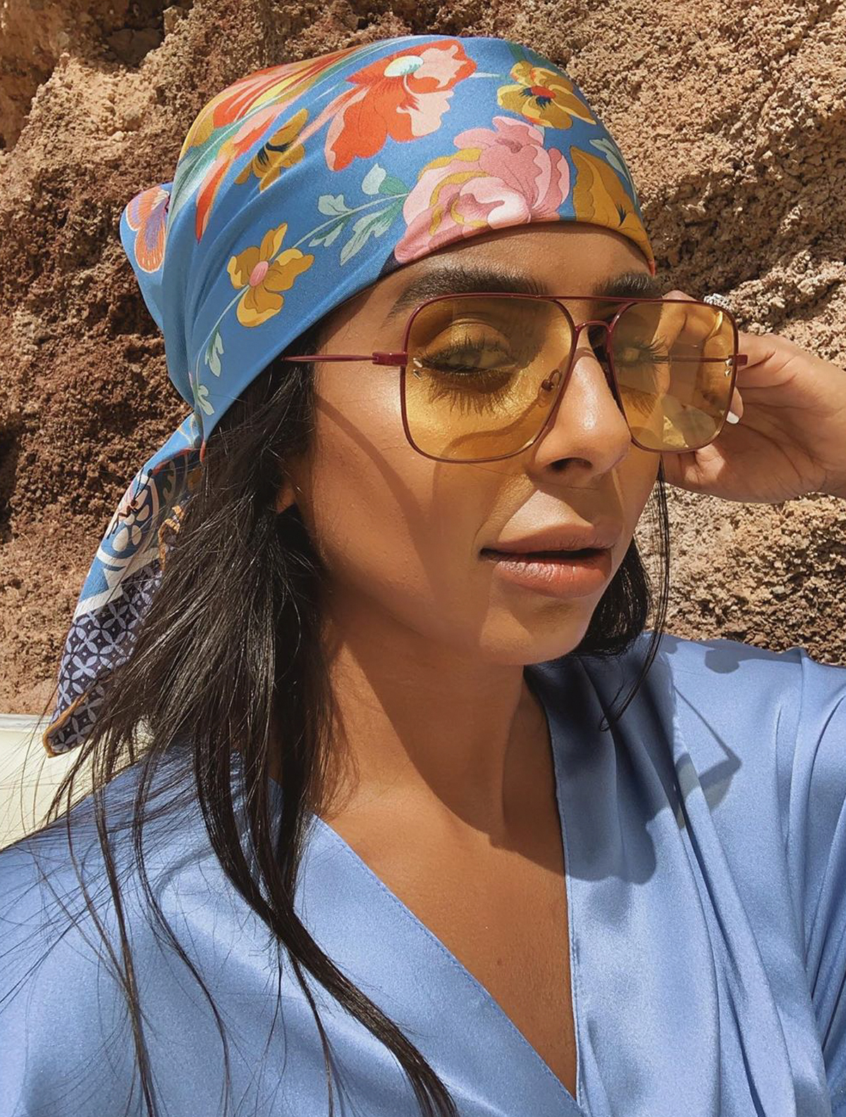 Eyewear & Sunglasses Trends 2019: Monikh Dale in a pair of oversized '70s sunglasses