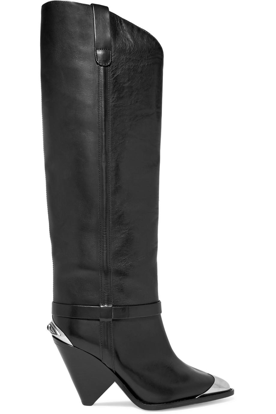 Isabel Marant Lenskee Metal-Trimmed Leather Knee Boots