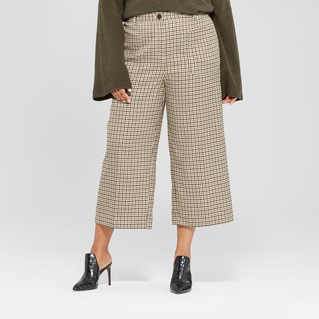 Who What Wear Plaid Wide-Leg Cropped Suiting Pants