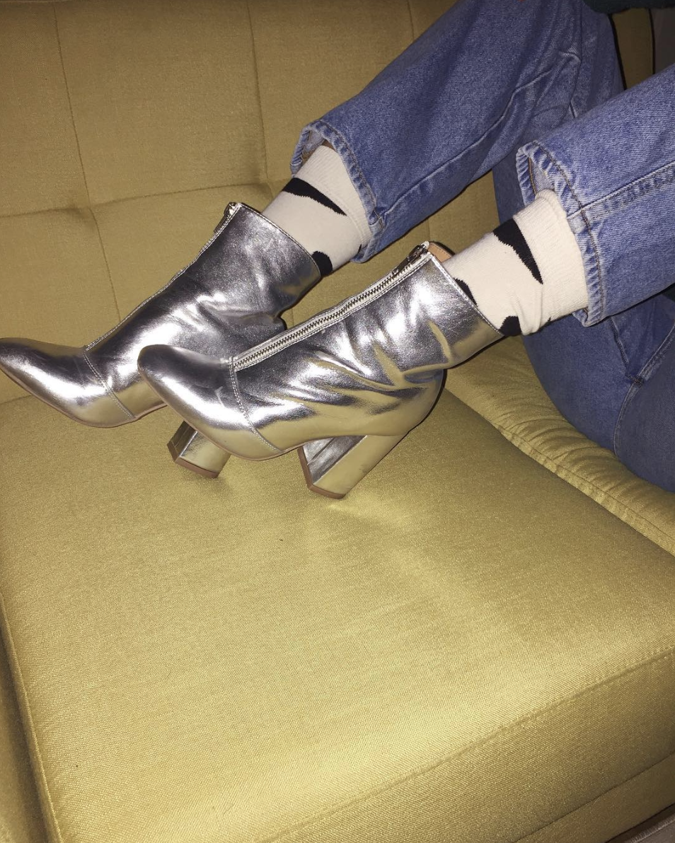 shiny silver booties