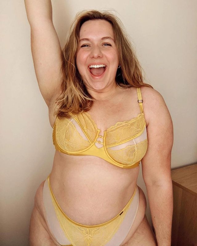 The Best High-Street Lingerie: Sophie Edwards wears a yellow lingerie set from Marks & Spencer