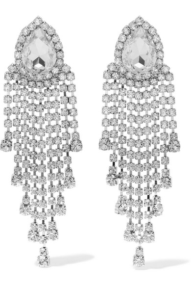 Alessandra Rich Silver-Tone Crystal Clip Earrings