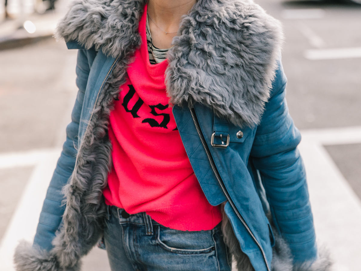 Winter trends to wear with skinny jeans: Jessica Minkoff's shearling jacket