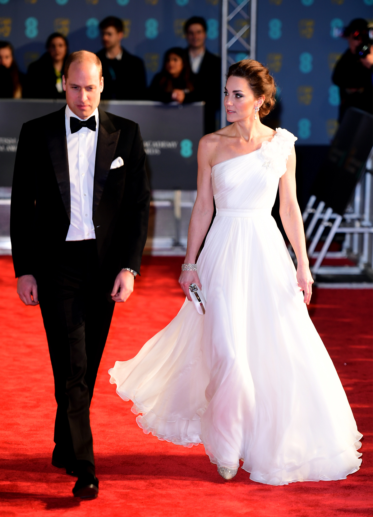 Baftas red carpet 2019: Kate Middleton in white one-shoulder gown and Prince William