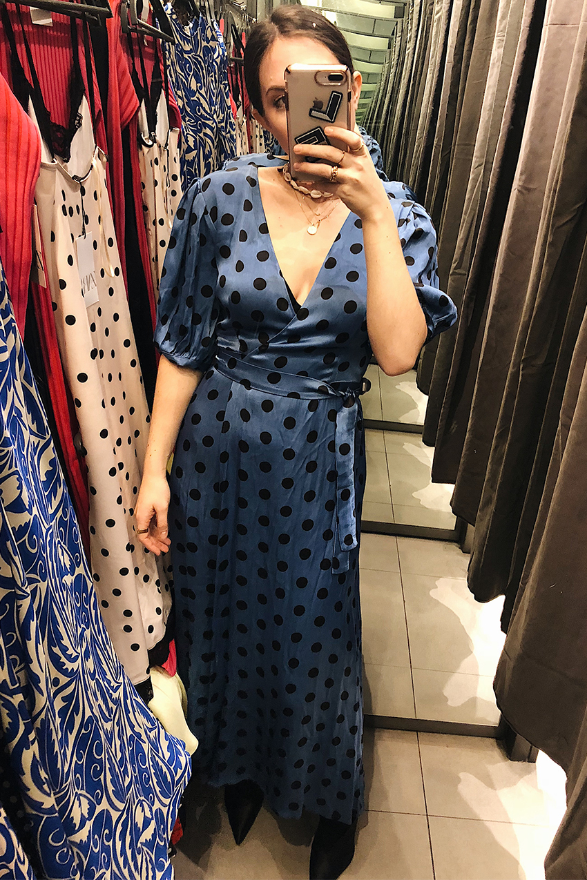 zara blue spot dress