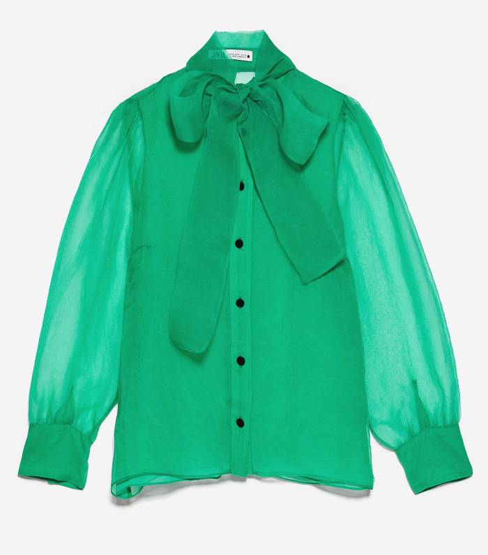 zara green sheer blouse