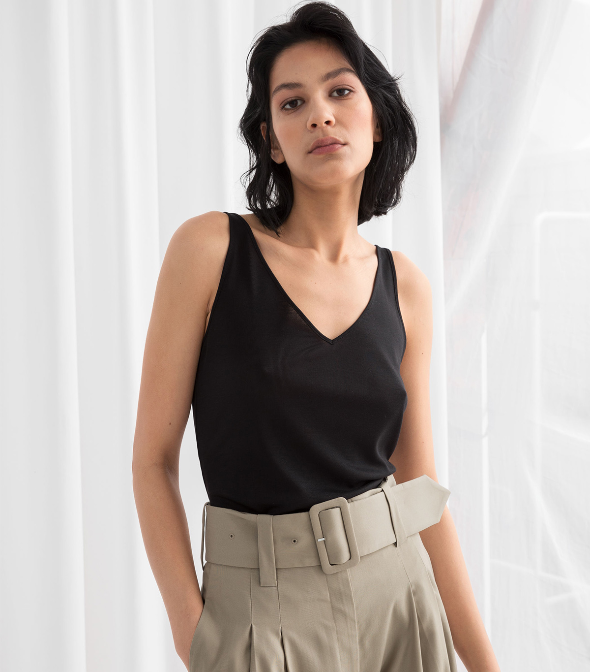 & Other Stories Ribbed V-Neck Top