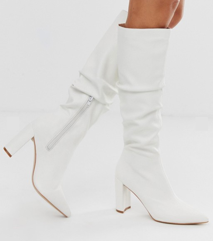 white leather knee high boots