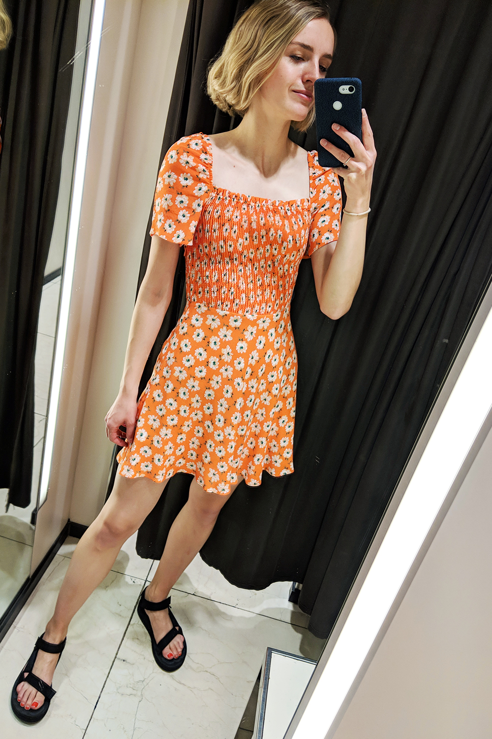 orange floral dress zara