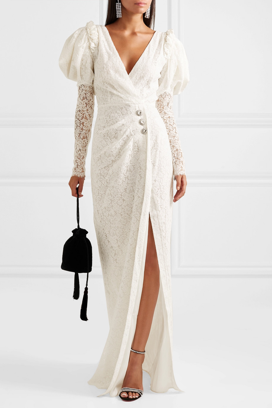 Alessandra Rich Crystal-Embellished Cotton-Blend Lace Gown
